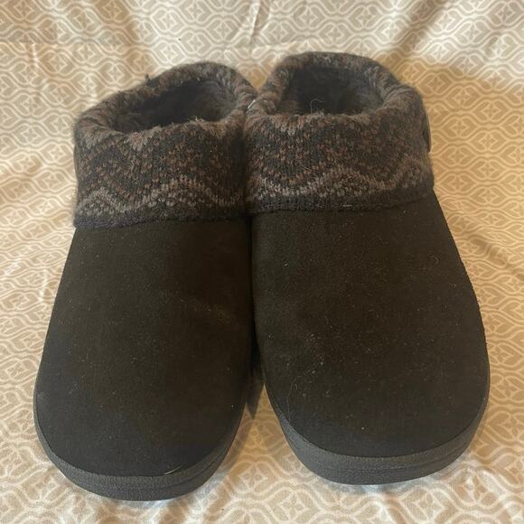 Clarks Women's Knit Suede Scuff Slipper Black Aztec Multi Faux Fur Insole Size 8 - Picture 4 of 5
